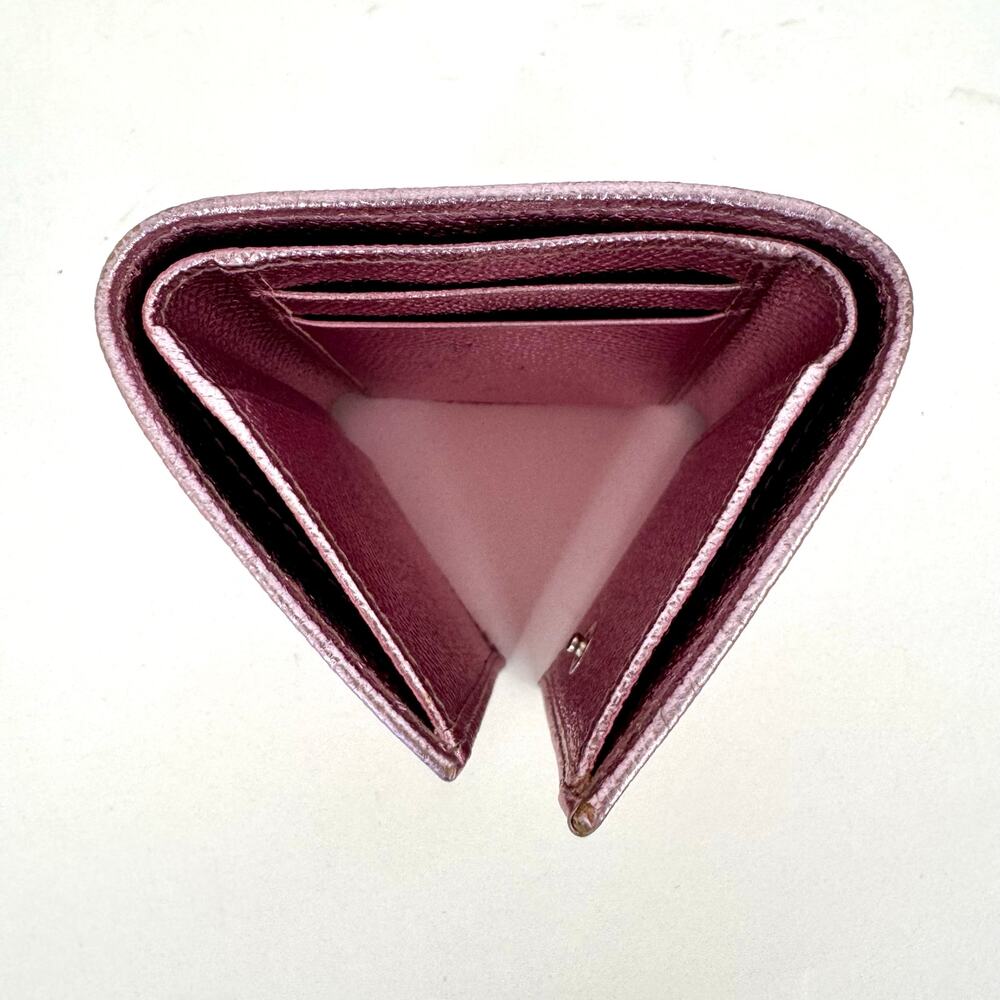 Dolce and Gabbana Trifold Metallic Dauphine Leather Small Wallet w/ Crystal Logo - Picture 5 of 13